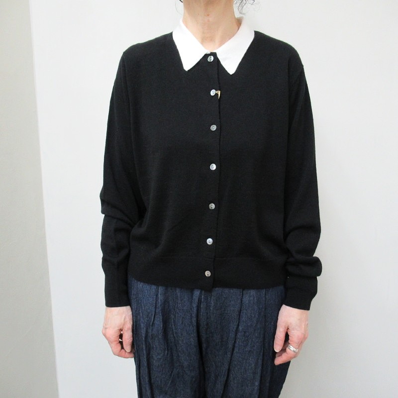 MidiUmi  バイカラーポロカーディガン /BK×OWH99